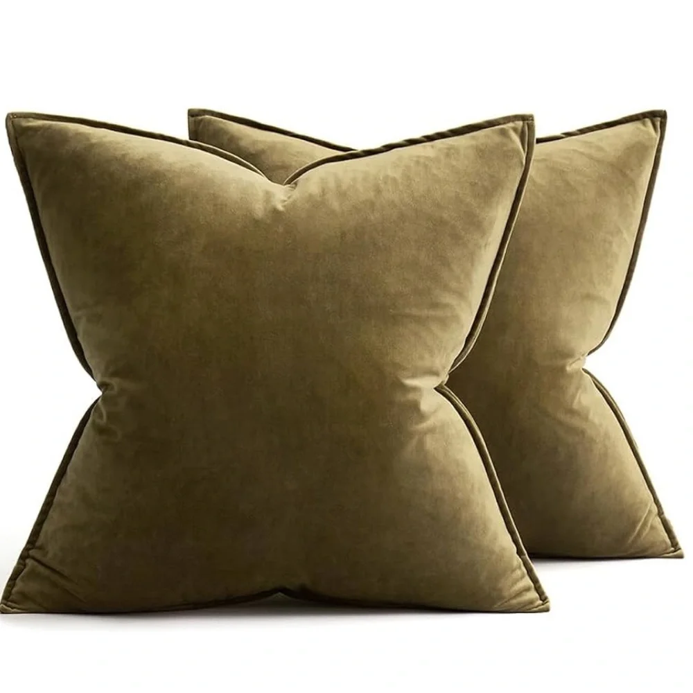 🆕 Moss Green VELVET Euro Accent Pillow Covers Luxury High End Hotel Vibes 24”